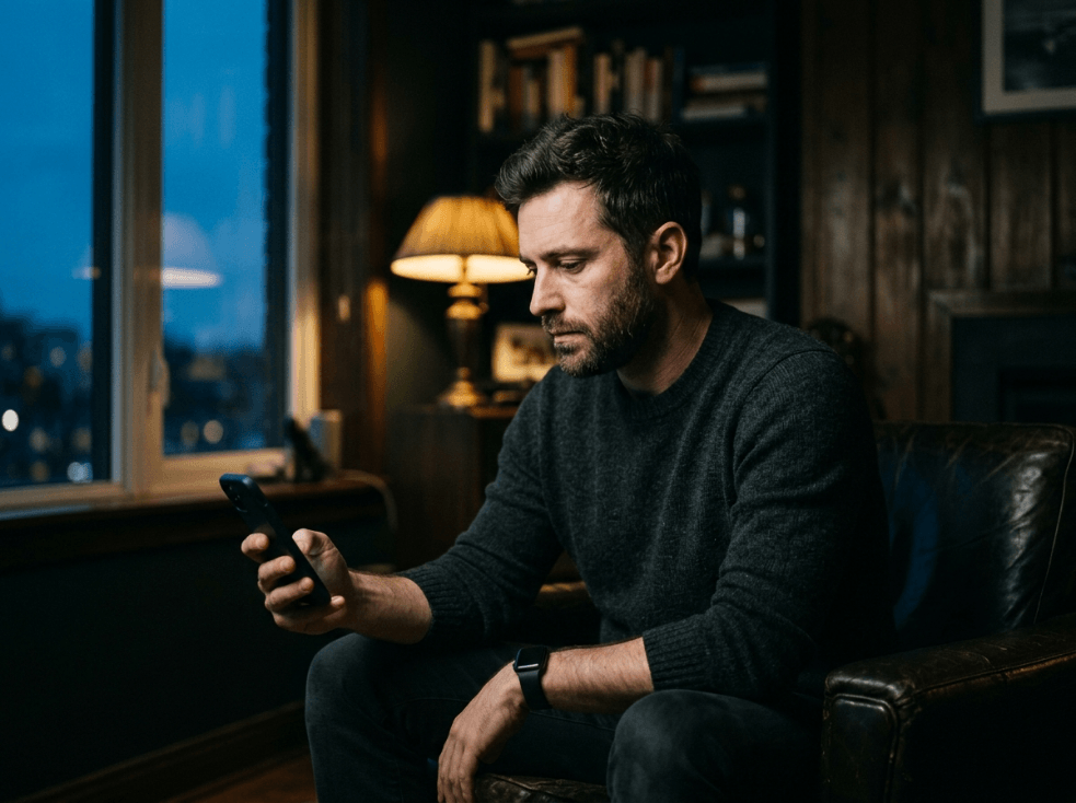 Hombre frustrado con el celular